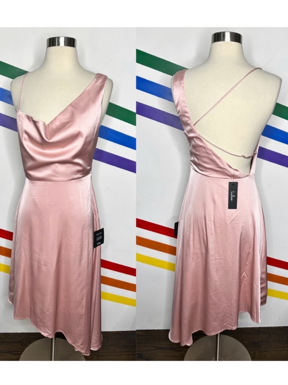 NEW Lulu's blush pink silky asymmetrical midi dress size small